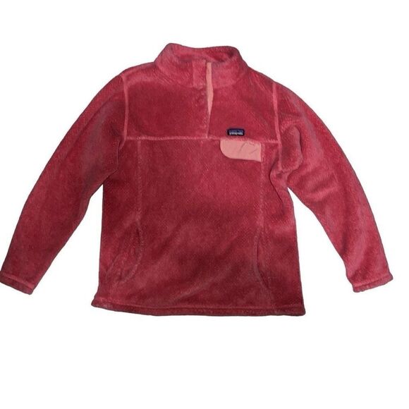 Patagonia Girls Snap-T Re-Tool Pullover Jacket Fleece Sz Large 12 Coral Rose - Picture 1 of 9